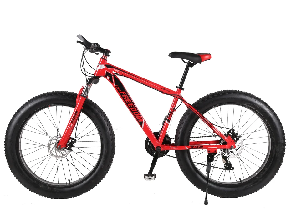 Cheap Love Freedom 7/24/27 speed top quality Mountain bike 26 inches Aluminum Bicycles Double disc brakes Fat bike Snow bicycle 13