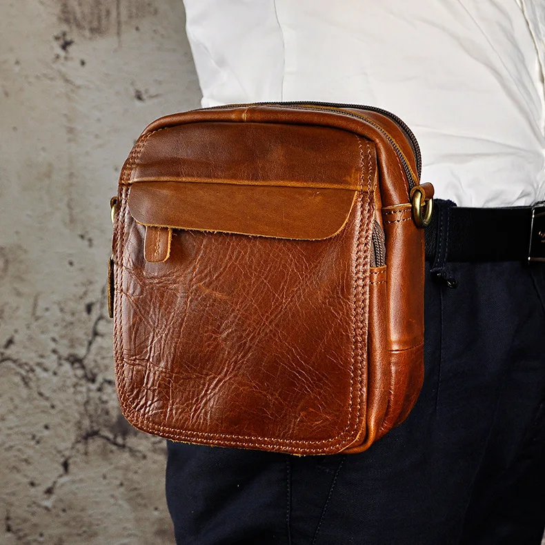 

Hot Sale Top Quality Genuine Real Leather Cowhide men vintage Messenger Bag Pouch Waist Belt Pack Bag B210