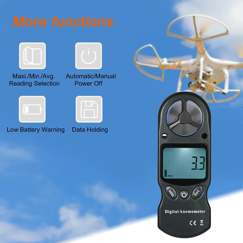 

8 in 1 Handheld Digital Anemometer Wind Speed air velocity Temperature Meter with LCD Backlight--Black