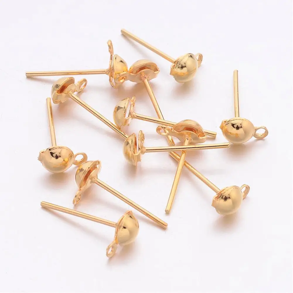 100pcs Earring Stud Ear Nail Iron Half Ball Post Earring Findings