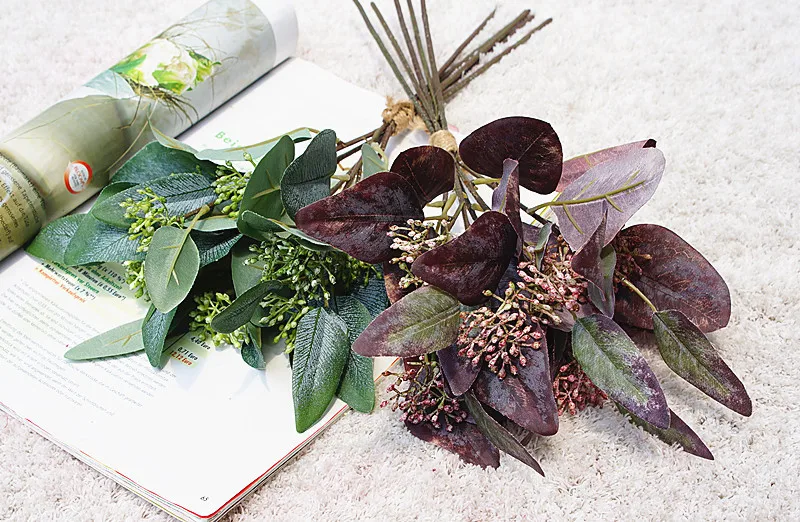 Искусственные растения, листья эвкалипта с фруктами, букет для дома Свадебные Декоративные искусственные цветы