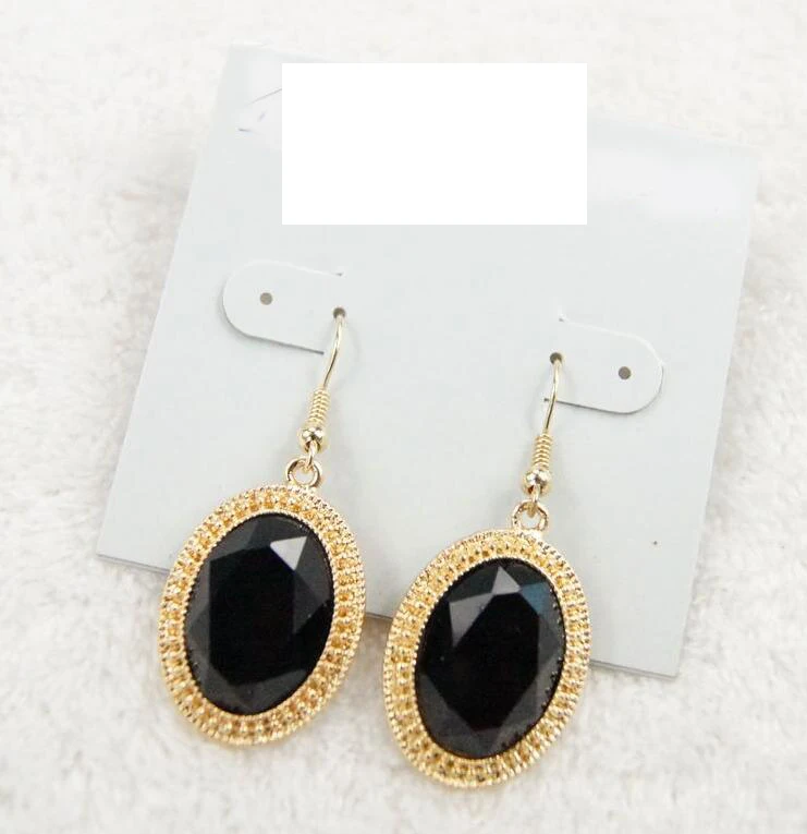 

2*2.5cm black stone oval drop dangle earrings for women alloy nickel free drop ship ok gold color wj546