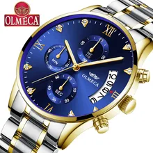OLMECA мужские модные часы Спортивные кварцевые аналоговые Мужские военные водонепроницаемые часы Relogio Masculino нержавеющая сталь синий цвет