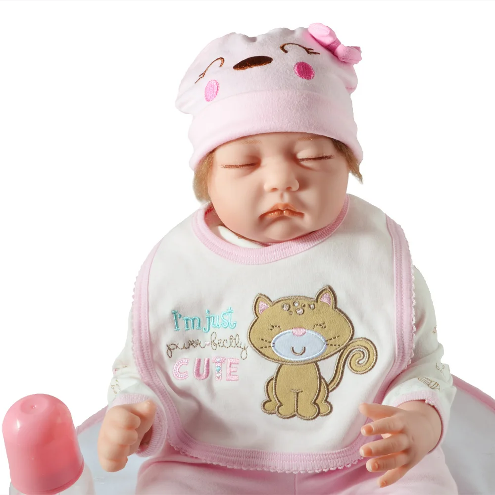 

55cm Closed Eyes Newborn Baby Doll Realistic Sleeping Reborn Doll with Cloth Body for Kids Toy Birthday Christmas Gift