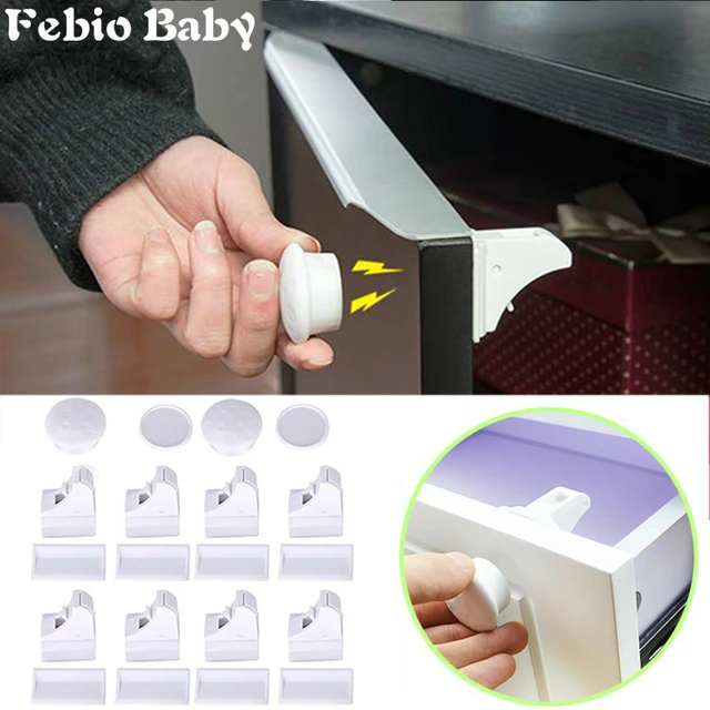 Jambini Magnetic Cabinet Locks - Child Safety Locks - Baby Proofing Cabinets Kit (4 Locks + 1 Key)