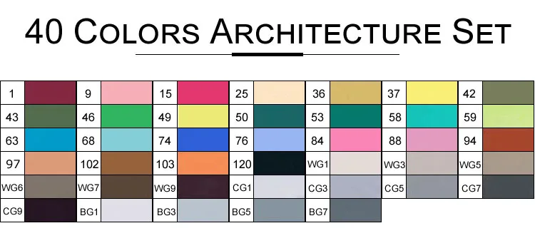 TOUCHFIVE Маркеры Ручка разноцветный набор аниме Студенческая Архитектура Дизайн интерьера эскиз алкоголь кисть художественный маркер фломастеры - Цвет: 40 Architectural Set