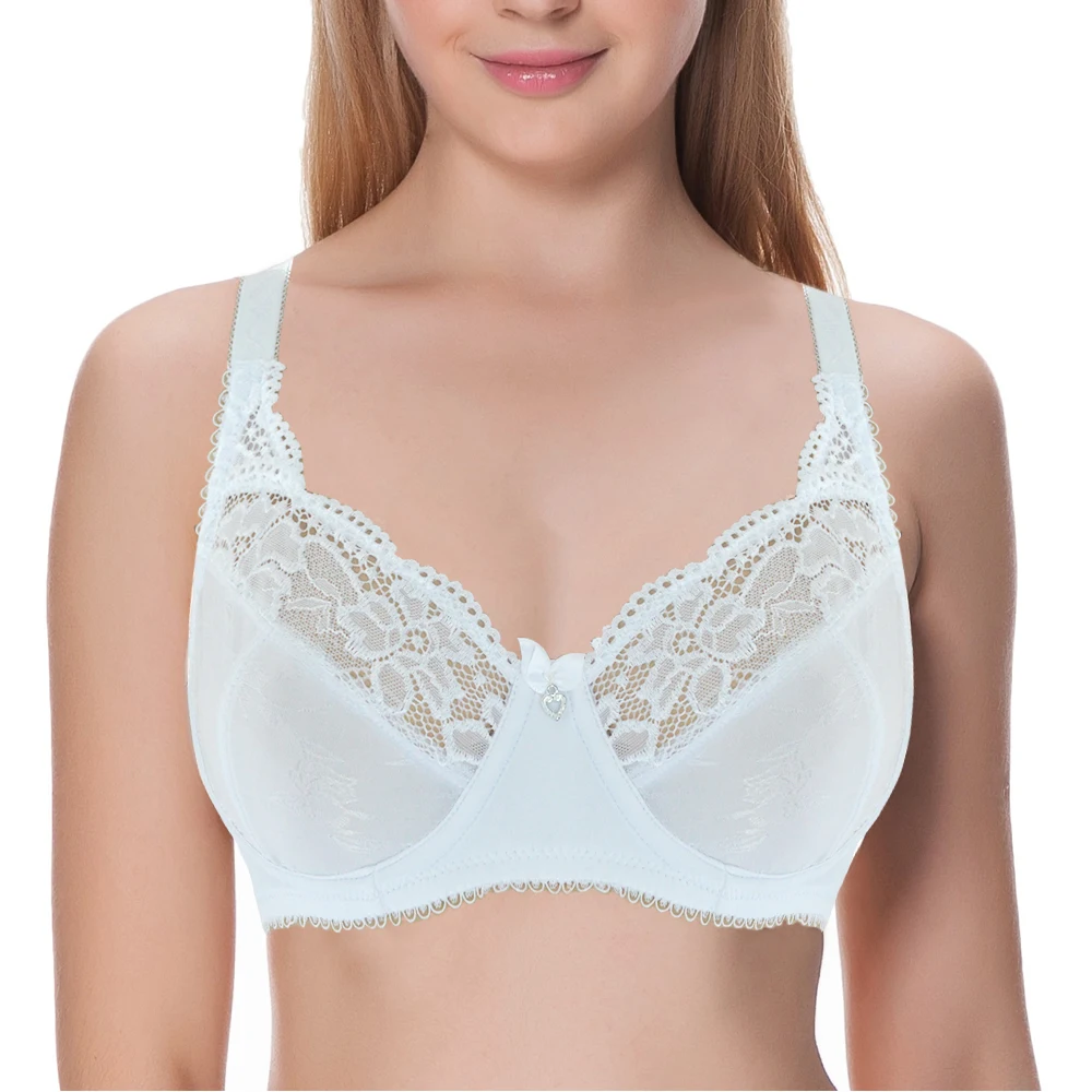 

New Women's Full Coverage Jacquard Non Padded Lace Sheer Underwire Plus Size Bra 75 80 85 90 95 100 105 A B C D E F G