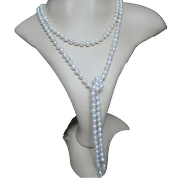 

Hot sell 140cm long white freshwater pearl necklace sweater chain variety wearing methods fashion jewelry