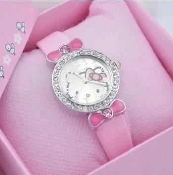 Часы hello kitty KT hello kitty с кожаным ремешком, наручные часы, детские настольные модные часы