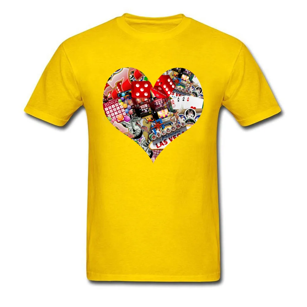 Heart Playing Card Shape 100% Cotton Tops & Tees for Men Simple Style T Shirt New Design Round Collar Tshirts Short Sleeve Heart Playing Card Shape yellow