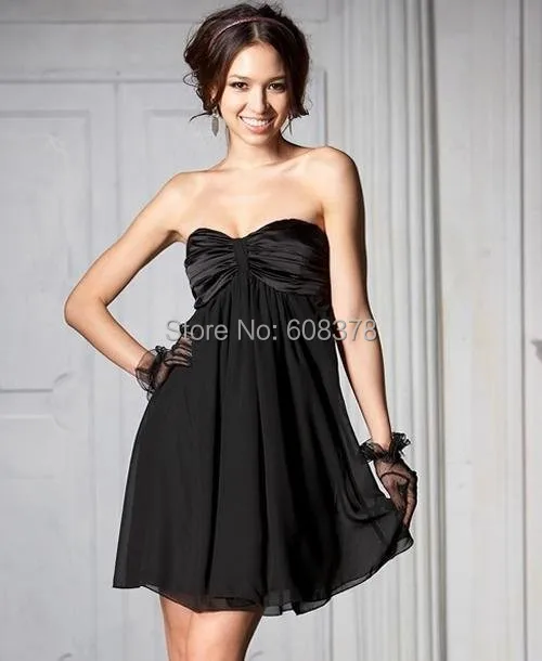 HOT! Cheap Free Shipping Chiffon Ruching Sweetheart Short Black