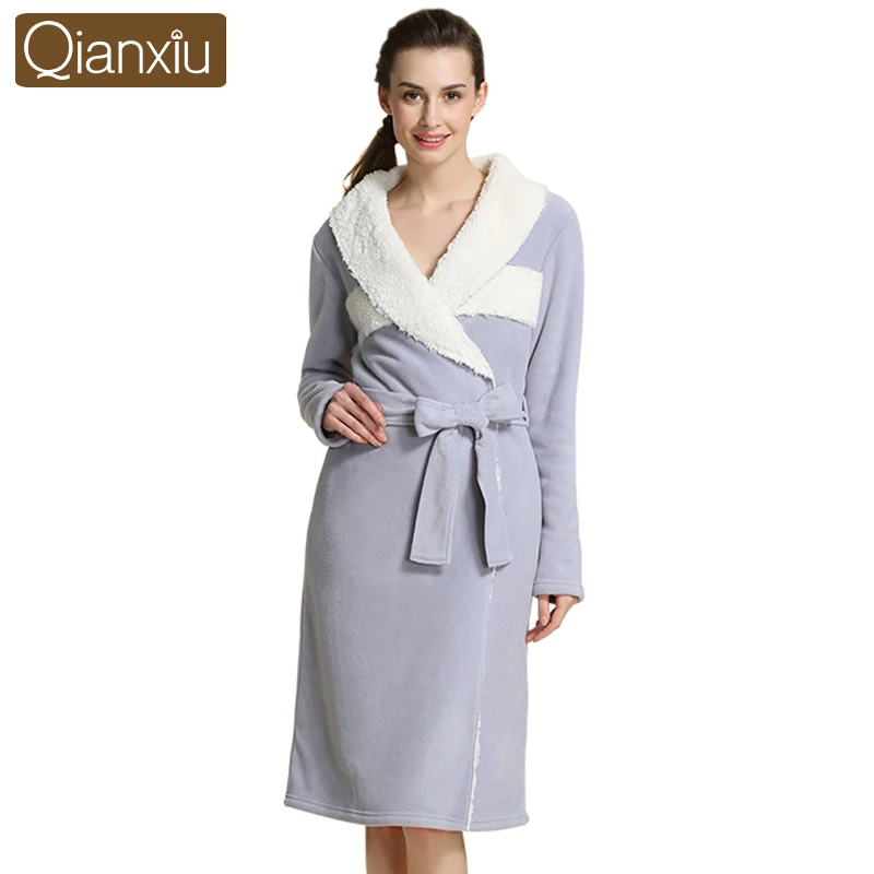 2019 Winter Qianxiu Brand Homewear Women Luxury Robe Ladies Thicken