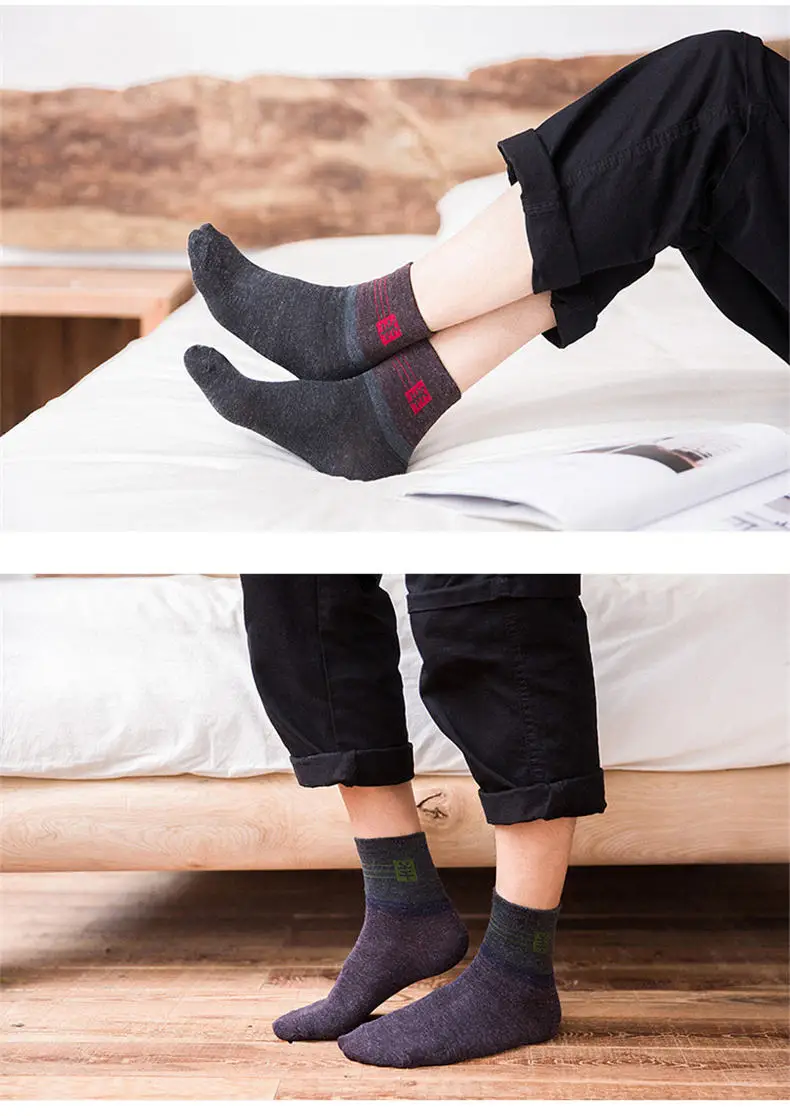 5Color Men Socks Casual Striped Solid Crew Socks Men Quality Wool Cotton Calcetines Largos Hombre Breathable Male Sock Business 07