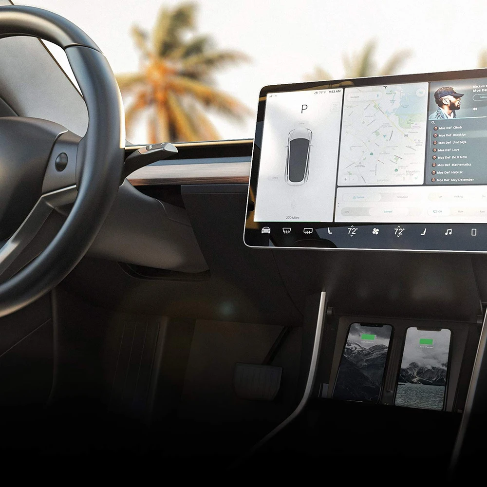 

10w Qi Tesla Model 3 Dual USB Auto Accessories for samsung iphone xiaomi Wireless fast induction Charger Board stand holder