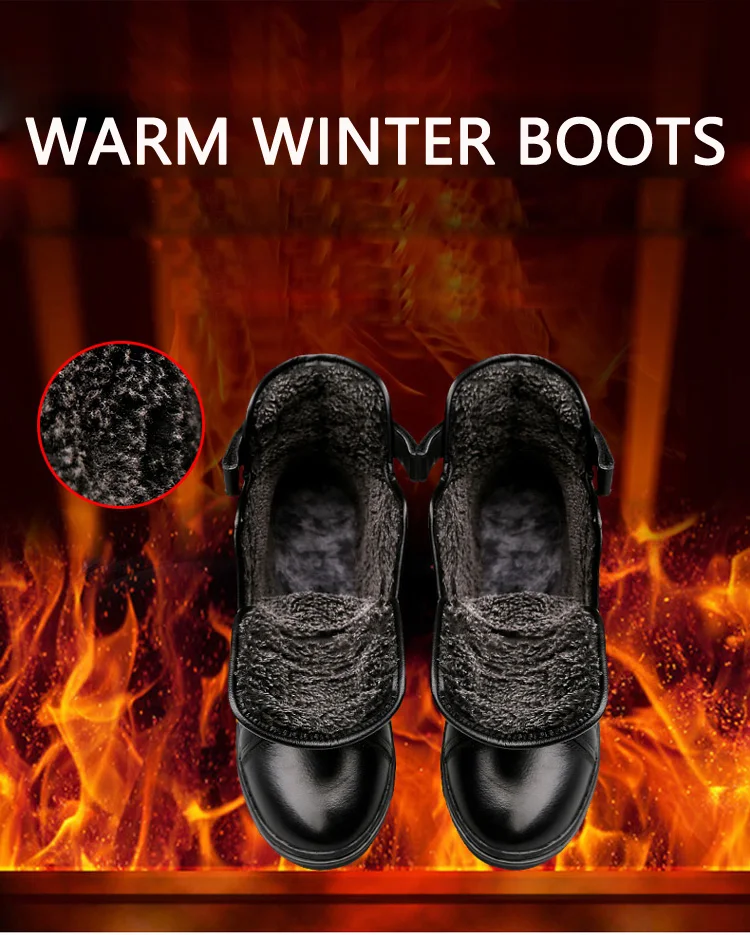 JUNJARM Warm Fur Winter Boots Genuine Leather Handmade Comfortable Men Snow Boots Fashion Motorcycle Men Boots Size 38-48