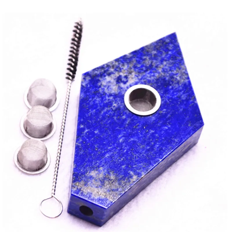 

9cm natural quartz crystal single point wand point more high quality lapis lazuli smoking pipe + metal filters and brush