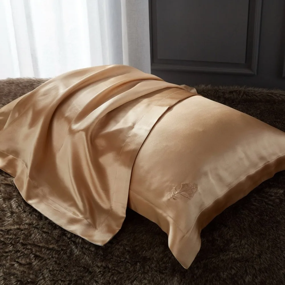 

one Side 100% Mulberry Silk Pillowcases Rose embroidery Pure Silk Pillow Case Pillowcase for Healthy Sleep