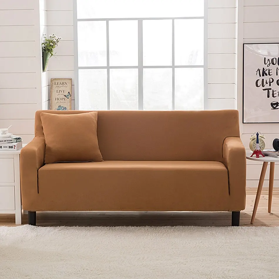 Uiversal стрейч светло-коричневые Чехлы для дивана кровати для гостиной многоразмерный угловой диван крышка вязаный однотонный эластичный elastic - Цвет: MiTuoKa