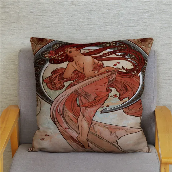 19 Европейский арт Nouveau Mucha галерея наволочка супер мягкая короткая плюшевая наволочка 45*45 см диван, домашний декор подушки Чехлы - Цвет: 19