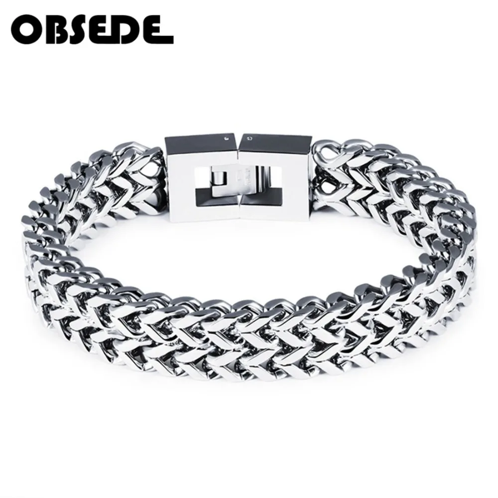 

OBSEDE Mens Jewelry Double Layer Link Chain Men Bracelets Titanium Stainless Steel Bracelets/ Bangles Punk Wristband for Gifts