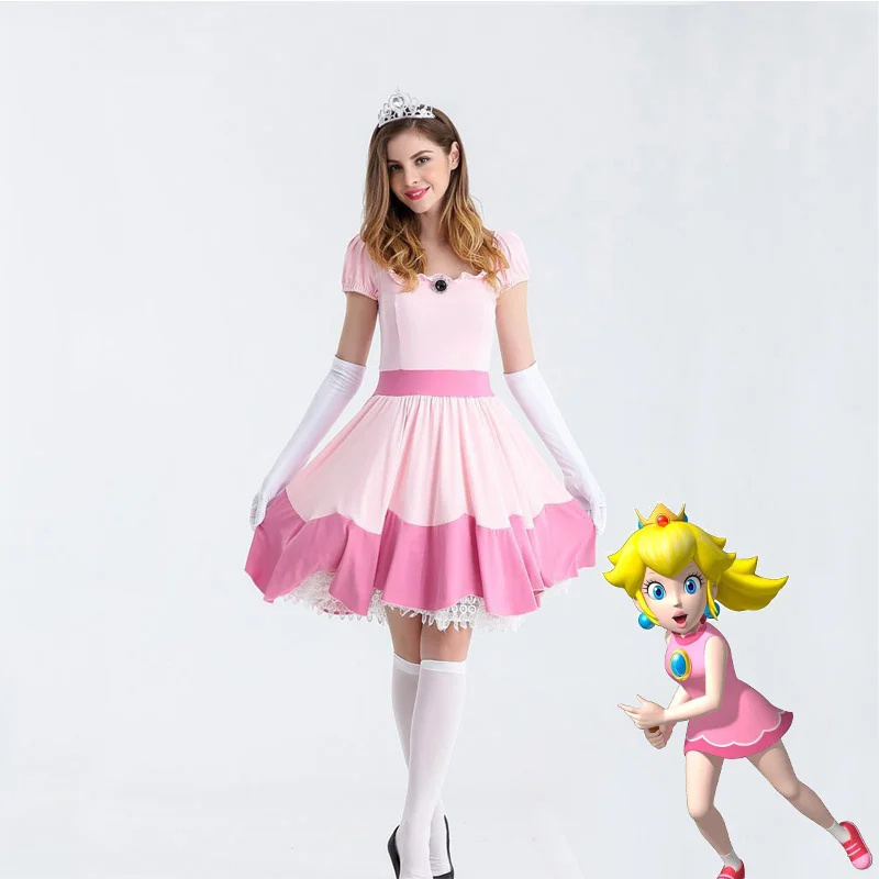 

Adult Princess Peach Costume Women Princess Peach Super Mario Bros Party Cosplay Costumes Halloween Costumes