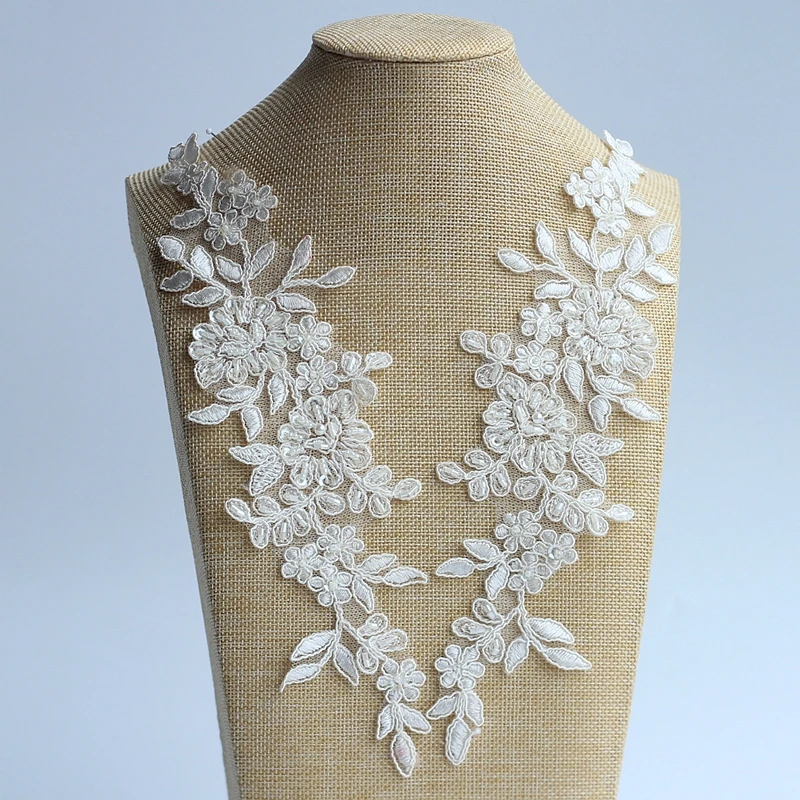 

Ivory Alencon Lace Applique Beaded Sequined Patch For Wedding Supplies Bridal Hair Flower Headpiece