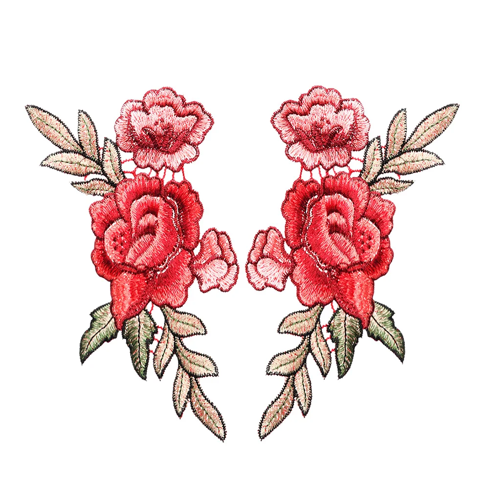 

1pc/1 pair Rose Flower Applique Badge Embroidered Floral Collar Sew Patch Bust Dress Craft Sewing Accessories