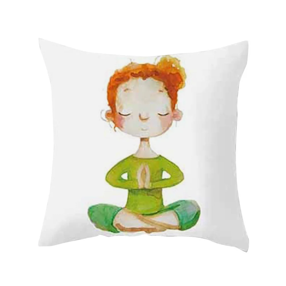 

Soft Polyester Cushion Covers Yoga Meditation Pattern Waist Throw Pillows Case Home Decorative Pillow Cover For Sofa Car Decor