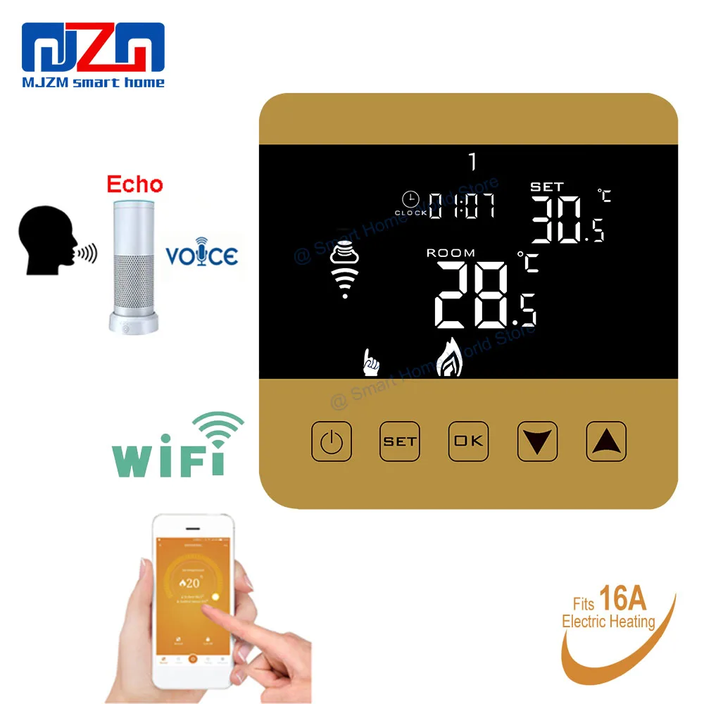 

MJZM 16A08-3-WiFi Smart Thermostat for Electric Heating Floor Echo Alexa Voice Control Programmable Room Temperature Regulator