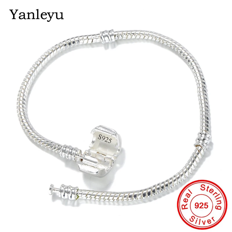 Yanleyu настоящий 925 пробы серебряный браслет с цепочкой в виде змеи, браслет с подвеской, подарок для женщин, ювелирное изделие DIY PB031