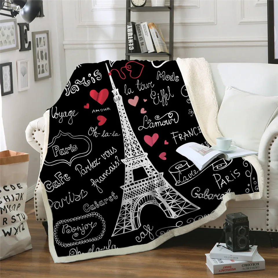 

Sofa Cushion Yoga Mat Blanket Picnic Blanket Thick Double-layer Plush Eiffel Tower 3d Print Carry Blanket Tapestry Wholesale
