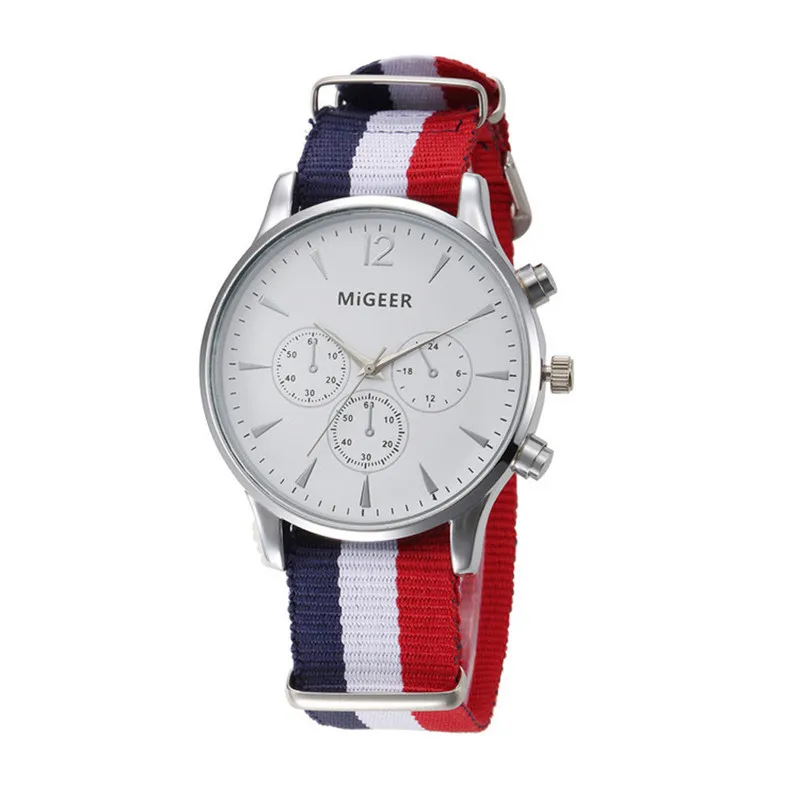 

Men's Watch Luxury Fashion Canvas Mens WristWatches Red White And Blue Striped Strap Simple Clock Men Watch Erkek Kol Saati