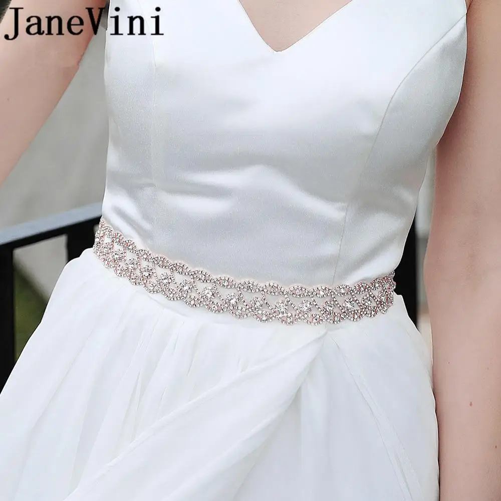 

JaneVini Rose Gold Bridal Belt Luxury Rhinestone Wedding Belt for Dress Ribbon Sashes Crystal Diamond Belts cintos novia 2019