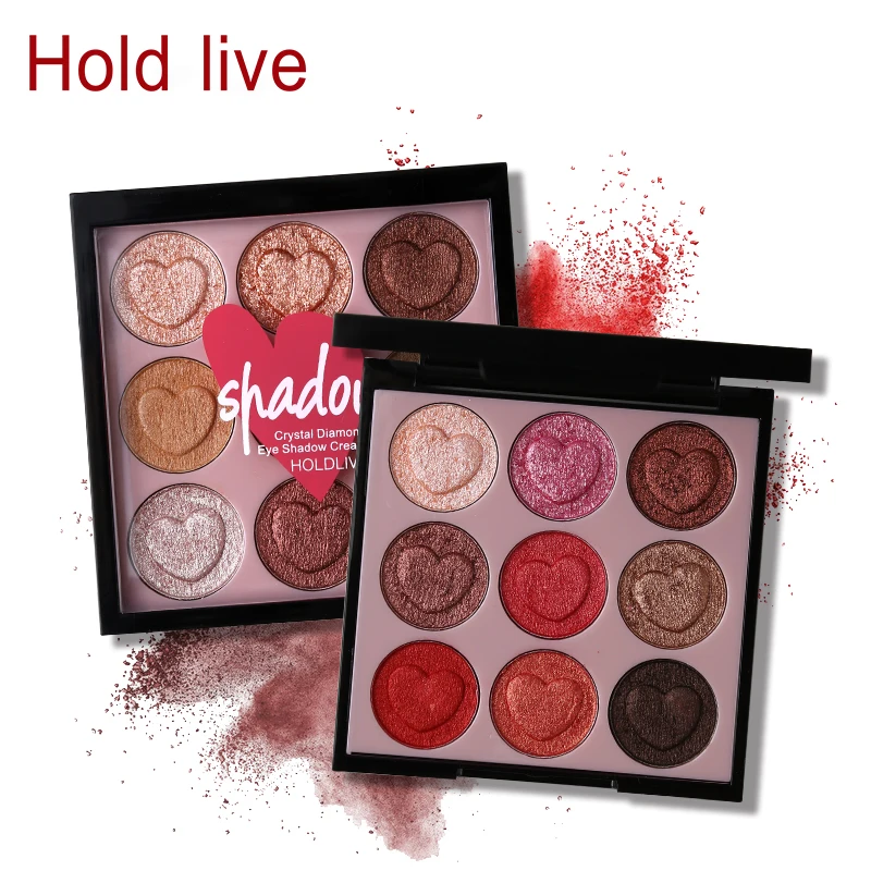 

Hold Live 9 Colors Intense Crystal Diamond Cream Eyeshadow Palette Glitter Shimmer Heart Shaped Eye Shadow Makeup Smooth Eyes