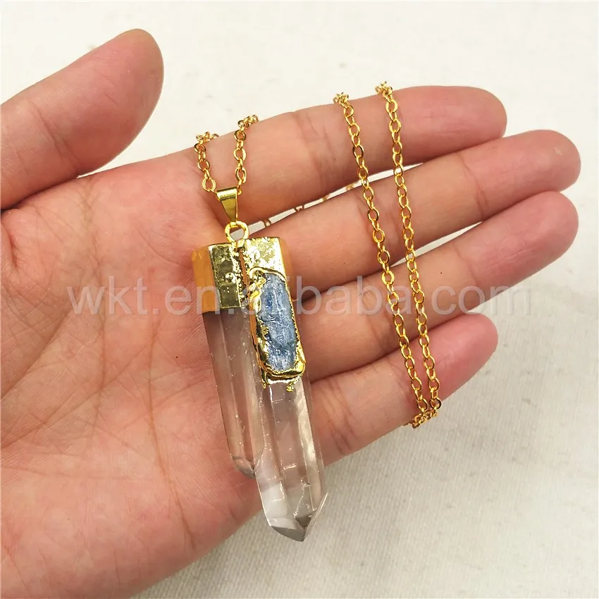 WT-N766, опт, заказной кристалл, точечное ожерелье, натуральный кристалл кварца, точечный камень с голубым кианитом, Очаровательное ожерелье
