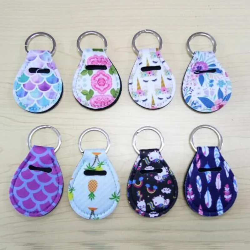 

Coin Holder Chapstick Holder Neoprene Keychain, Unicorn Pattern Lip Palm Holder Floral Print with Metal Ring DOMIL-1010893