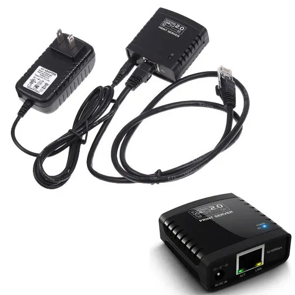 ACAMPTAR Servidor de Impresion USB 2.0 Ethernet de Red LPR para LAN Ethernet Redes Impresoras Compartir Negro 