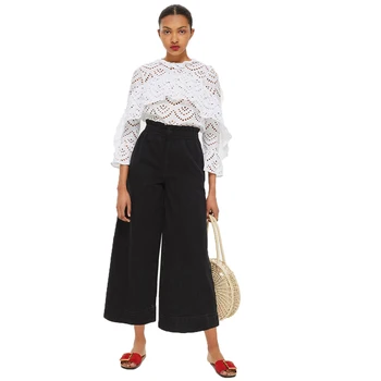 

Women New Simple High Waist Elastic Ear Ankle -Length Pants Female Casual Loose Elastic Cover Nine Points Wide Leg Pants