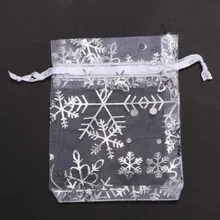 100 шт прозрачный Снежинка Белый Шнурок легкая ткань из органзы упаковка ювелирных изделий сумки Свадебные Подарочные сумки Саше