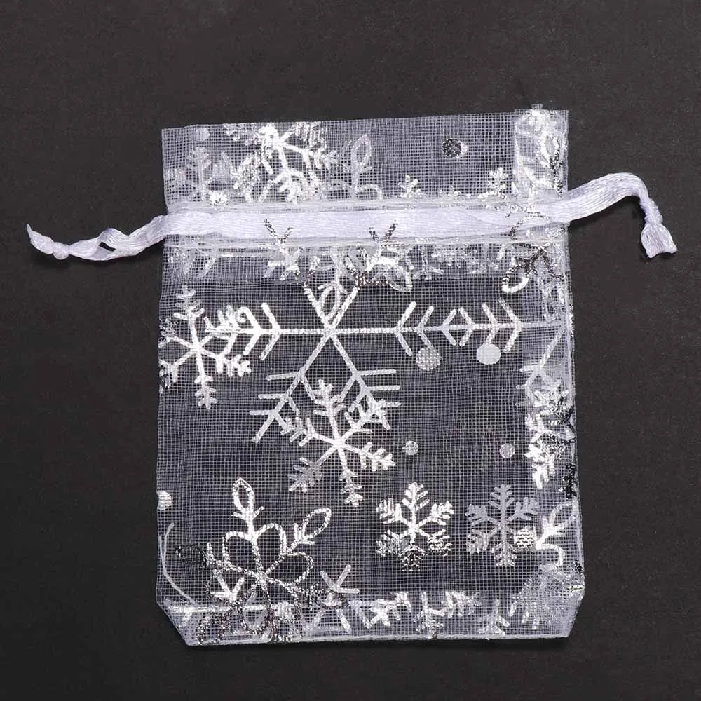 

100pcs Translucent Snowflake White Drawstring Organza Sheer Fabric Jewelry Packaging Bags Wedding Gift Bags Sachet
