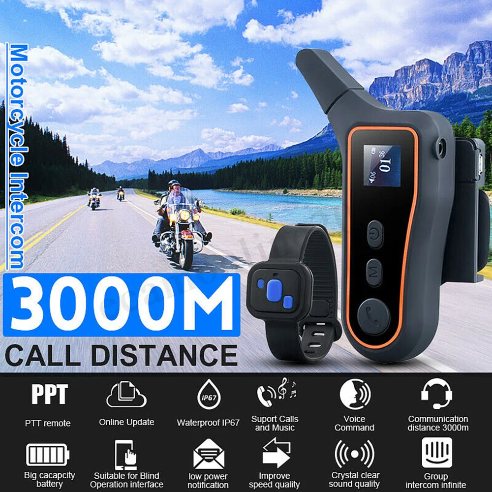 

3km BTI-01 Waterproof Motorcycle Helmet Intercom Wireless Bluetooth Helmet Headset Group Walkie Talkie BT Interphone with OLED