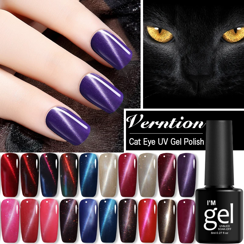 

Verntion UV Cat Eye LED Soak Off Gel Varnish Long Magnetic 8ML Shiny Sky Gel Product Nail Polish Semi Permanent Nail Art