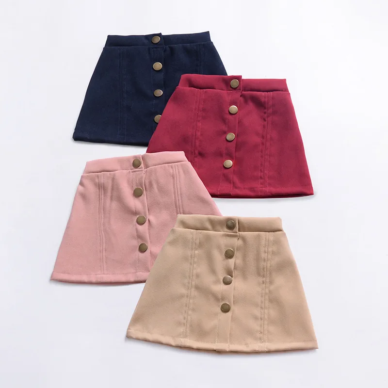 

2-6 years skirt girl solid button mini pink maroon blue khaki girls skirts