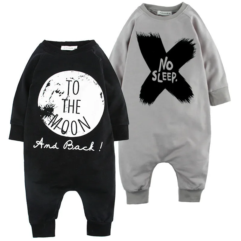 Autumn Baby Rompers Newborn Toddler Boy Outfits Long Sleeve Letter Print Jumpsuit To The Monn No Sleep Onesie |