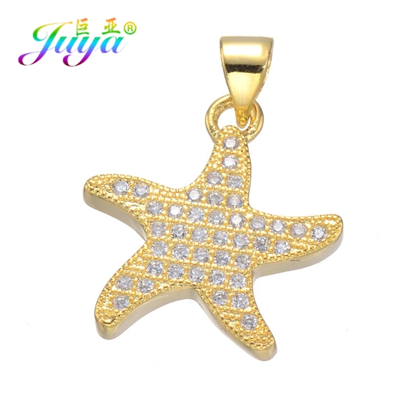 

Juya DIY Pendant Necklace Bracelets Making Components Micro Pave Zircon Gold/Silver/Rose Gold Starfish Charm Pendants Supplies