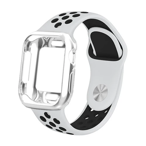 white black 21 Чехол-бампер EIMO для Apple Watch 42 мм 38 мм iwatch ремешок 44 мм/40 мм силиконовый ремешок браслет серии 4 3 2 1 Аксессуары для часов - Цвет ремешка: white black 21
