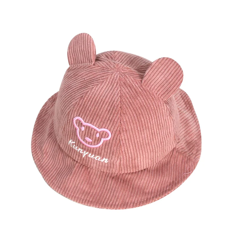 Corduroy Cotton Children Hat Catoon Bear Kids Bucket Hat With Ears Autumn Girls Sun Cap Hat Children Boys Fisherman Hat 2-4Y (6)