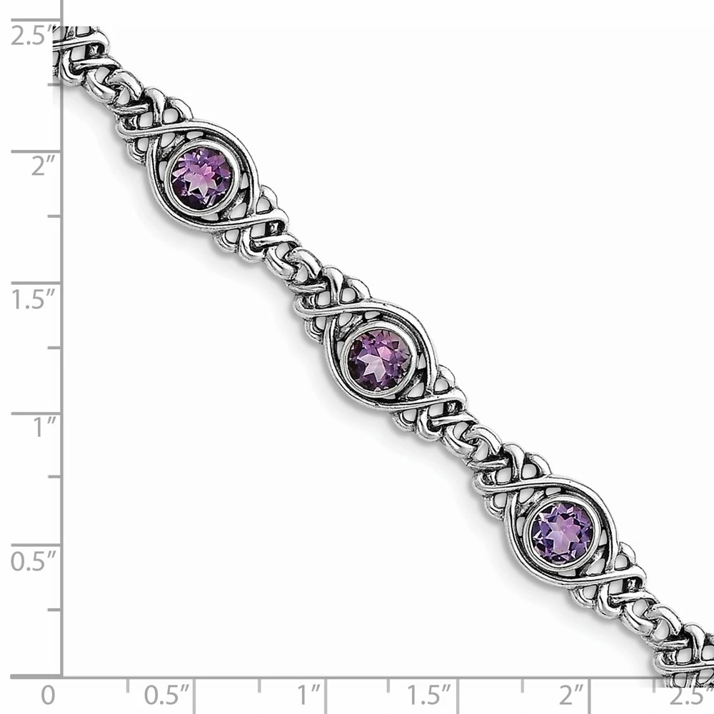 Silver Polish Finish Amethyst Gemstone Bracelet (1)