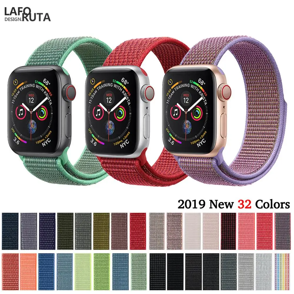 Laforuta Спортивная петля для Apple Watch Band 44 мм 40 iWatch нейлоновый ремешок 2019 двухслойные