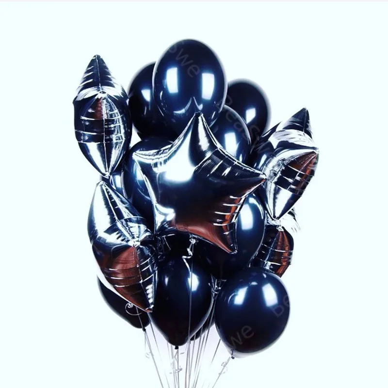 

13pcs/lot 12inch Pearl Black Latex Balloon with 18inch Sliver Star Foil balloons Baby Shower birthday Wedding Party Decor Helium